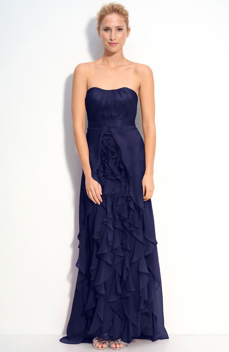 Dalia MacPhee Strapless Ruffle Chiffon Gown, Main, color,