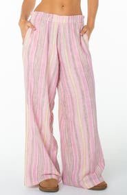 Roxy Offshore Stripe Wide Leg Cotton Pants