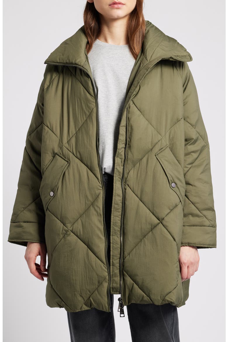 Memory Nylon Water Repellent Quilted Jacket, Main, color, MILITARY GREEN