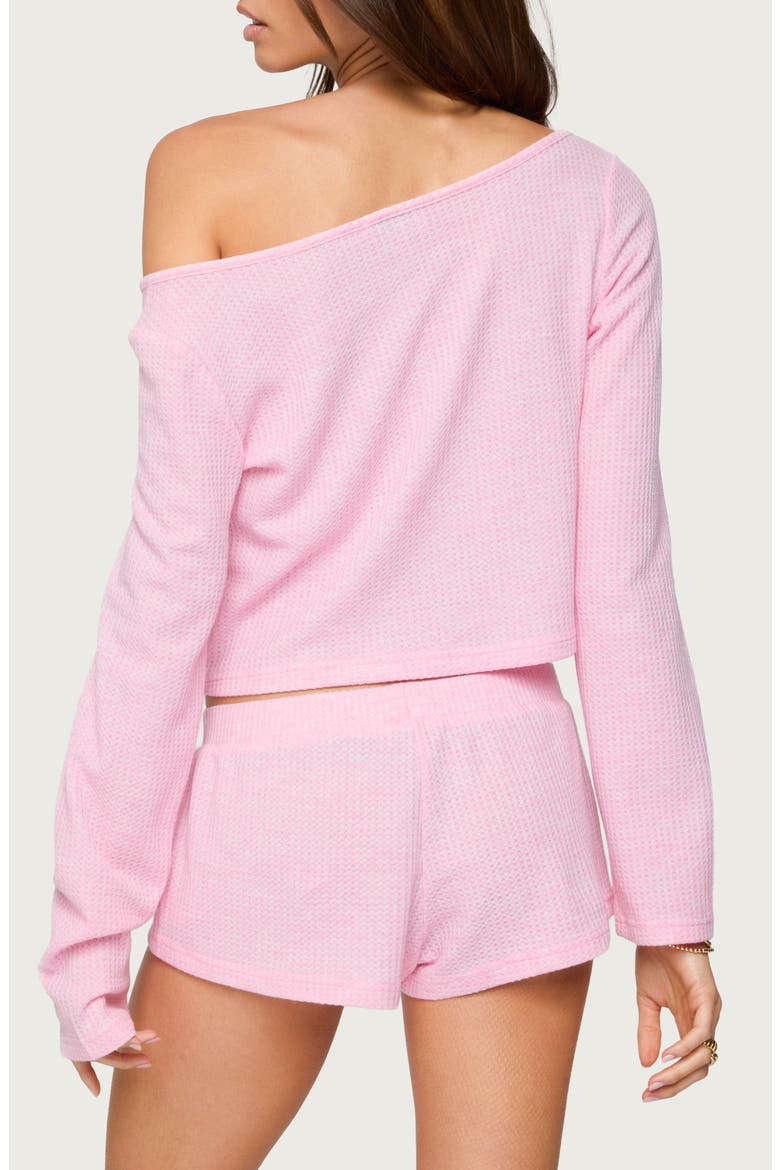 Teddy Off the Shoulder Waffle Knit Crop Top, Alternate, color, LIGHT-PINK