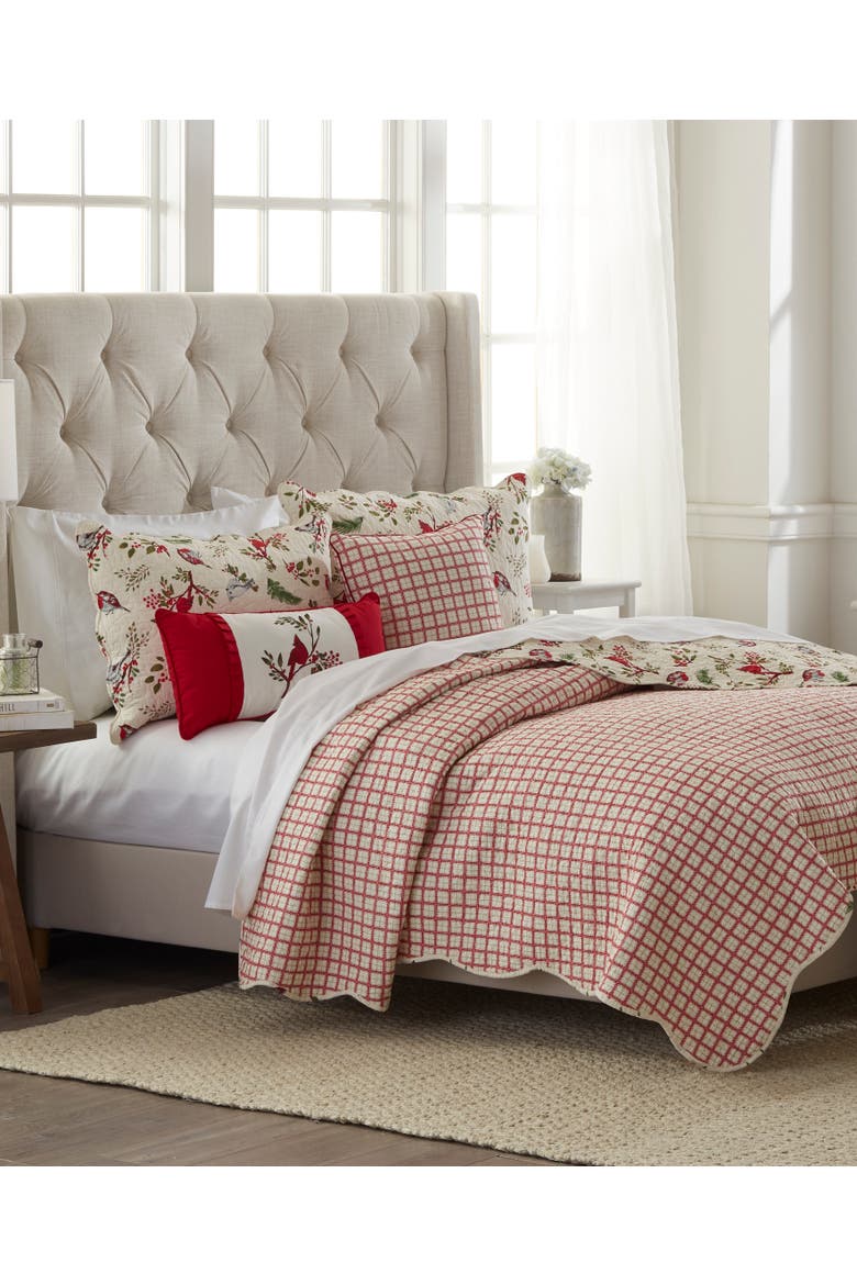 Sprig Birds Cardinal Christmas Cotton Quilt Set  - Reversible and Machine Washable, Alternate, color, Red
