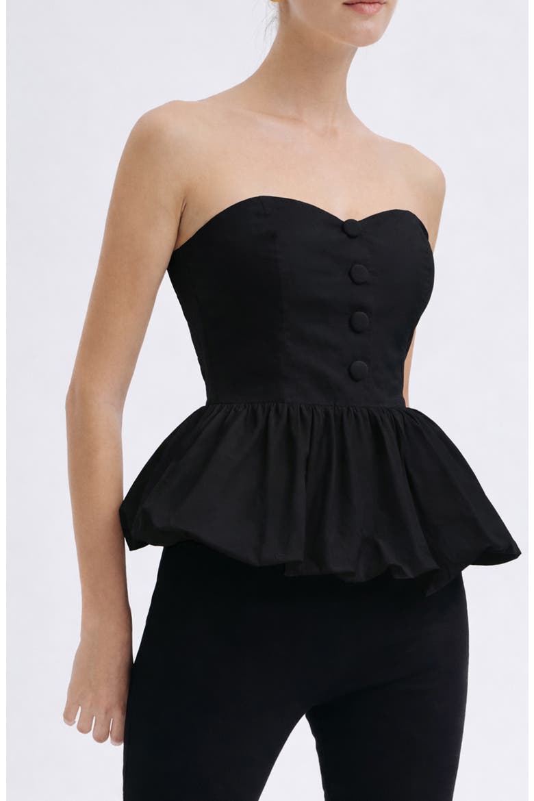 Wyatt Strapless Cotton Bubble Hem Peplum Top, Main, color, BLACK