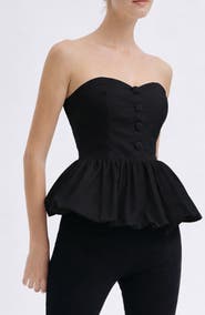 MAUDE CLUB Wyatt Strapless Cotton Bubble Hem Peplum Top