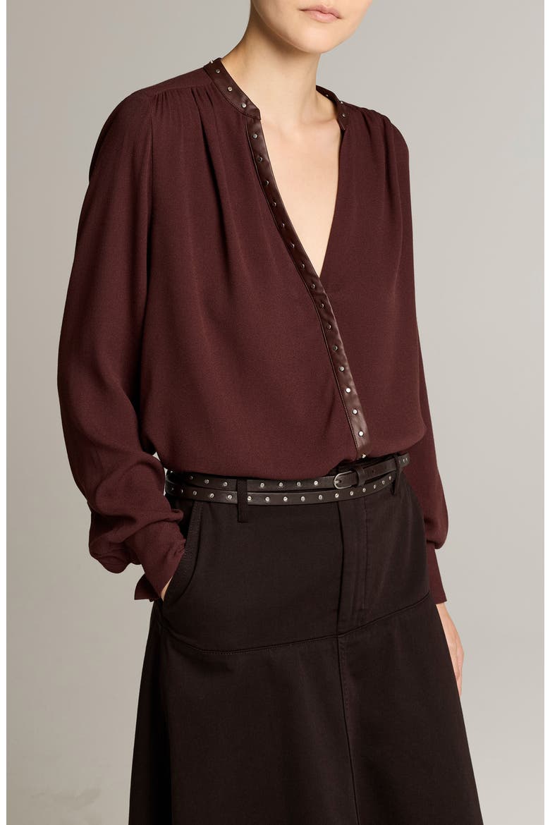 Studded Placket Long Sleeve Top, Main, color, BLACK FIG