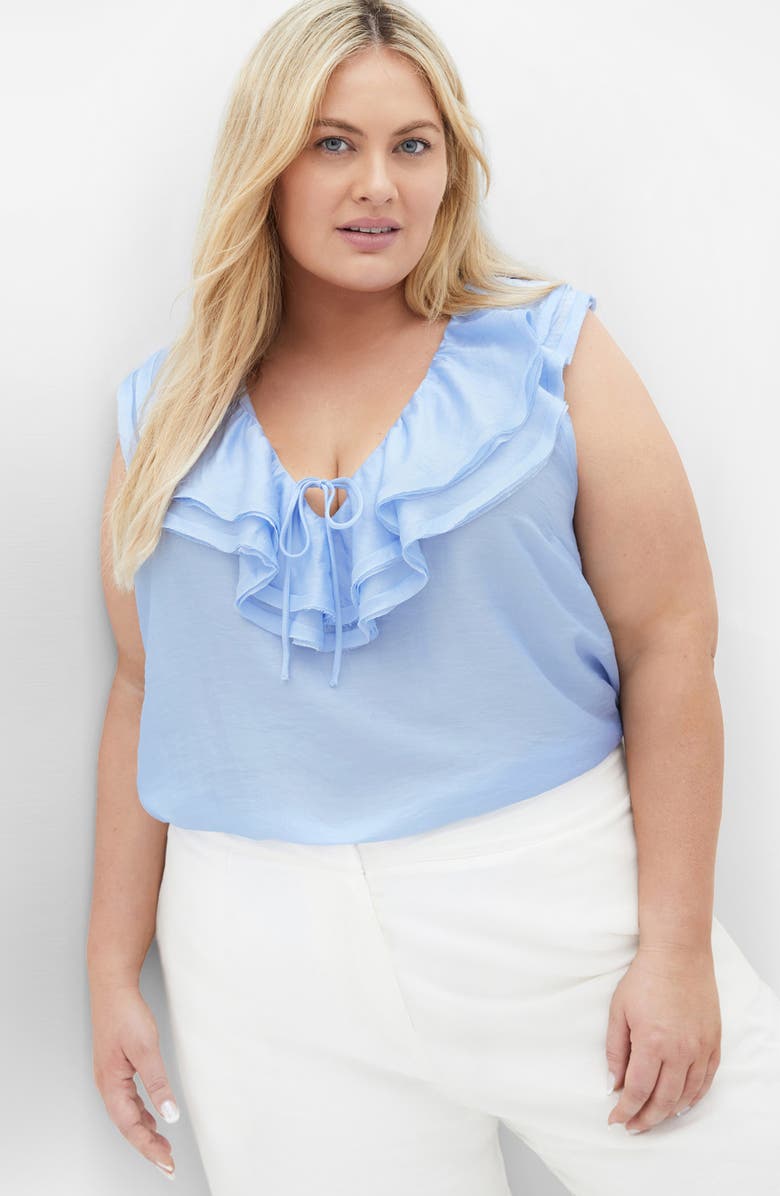 City Chic Athena Ruffle Sleeveless Top, Alternate, color, Sky Blue