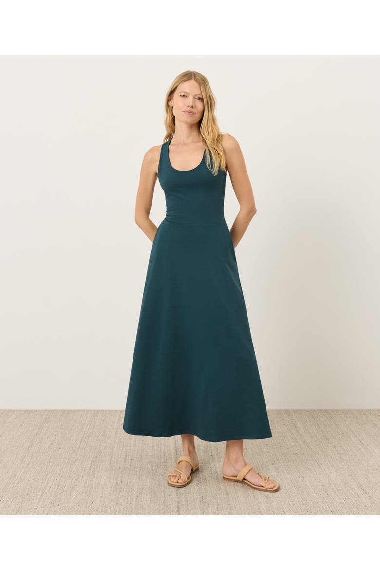 fit & flare open back maxi dress Pact Fit & Flare Open Back Maxi Dress Made With Organic Cotton in Deep Aqua at Nordstrom, Size X-Large
