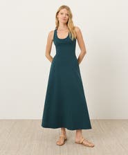 pact fit & flare open back maxi dress Pact Fit & Flare Open Back Maxi Dress Made With Organic Cotton in Deep Aqua at Nordstrom, Size X-Large