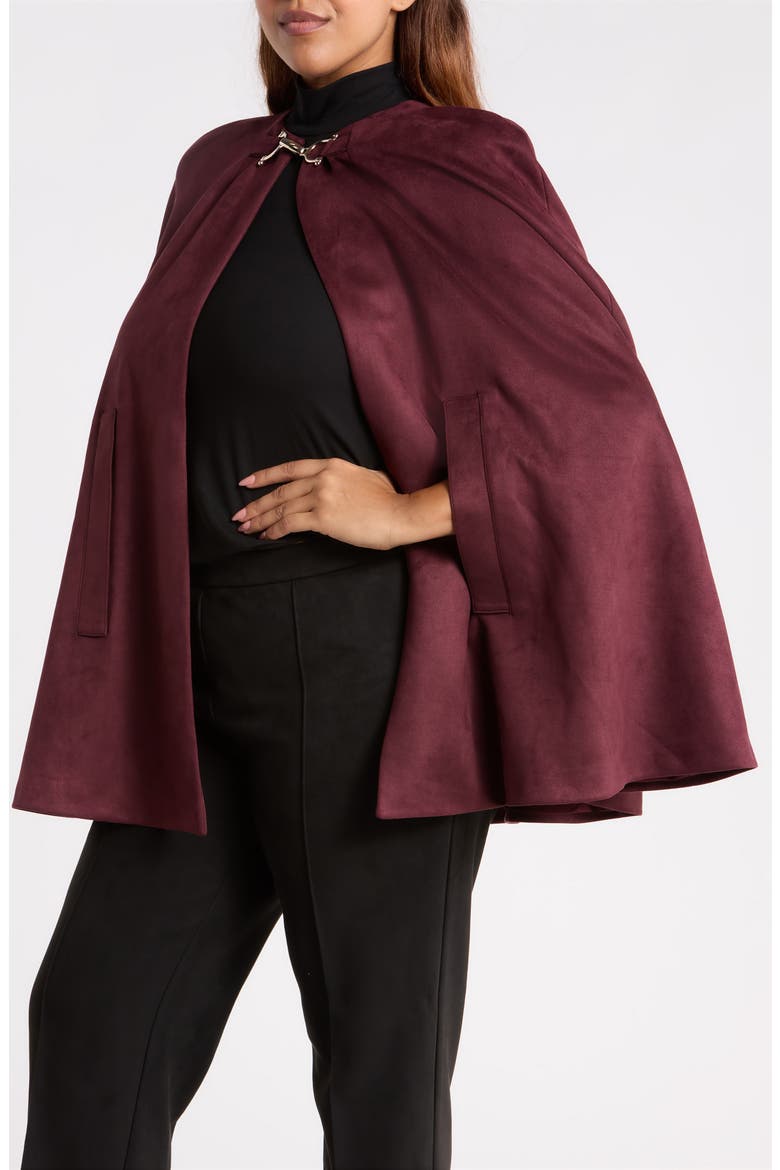 Faux Suede Long Cape, Alternate, color, BAROLO