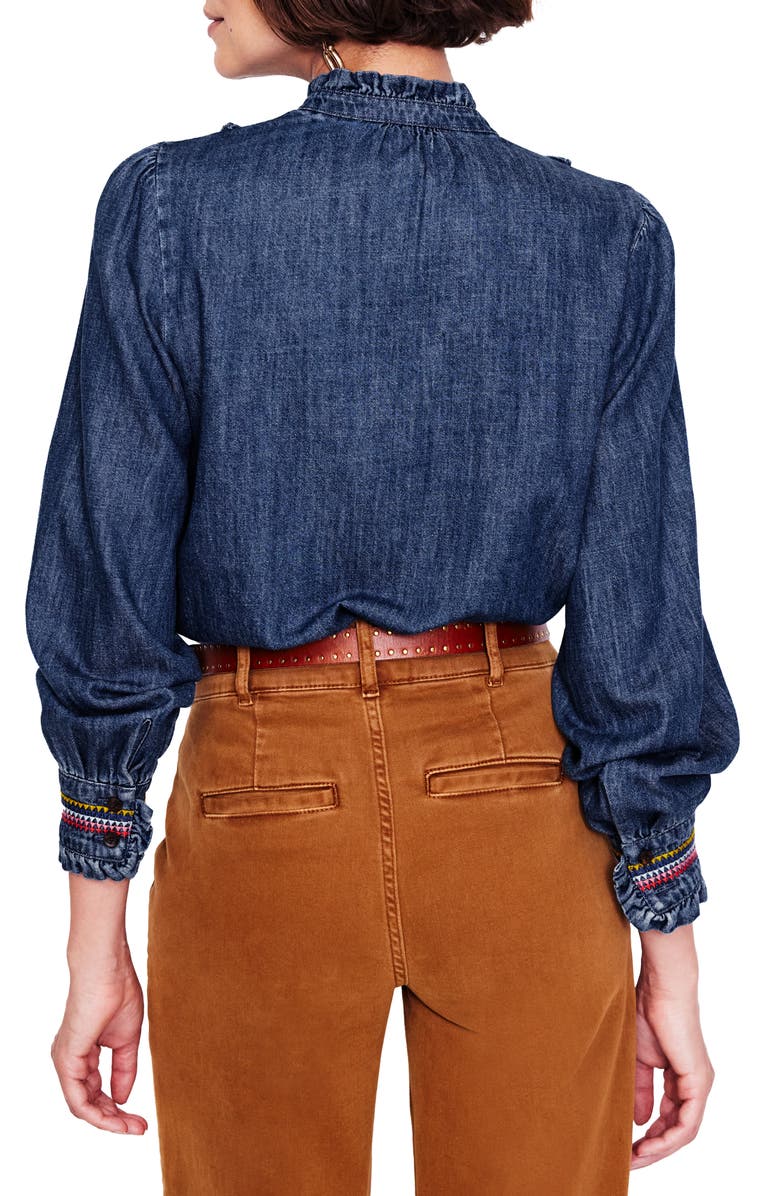 Boden Isla Embroidered Stripe Denim Button-Up Shirt, Alternate, color, 