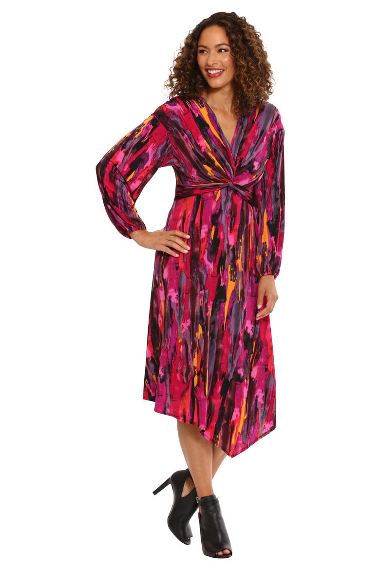Twist Front Long Sleeve Asymmetric Hem Dress, Alternate, color, DUSTY GRAPE/ BOYSENBERRY