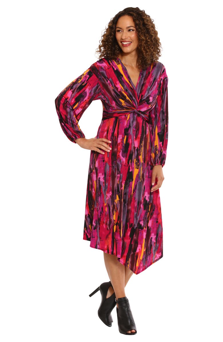 Maggy London Twist Front Long Sleeve Asymmetric Hem Dress, Alternate, color, 