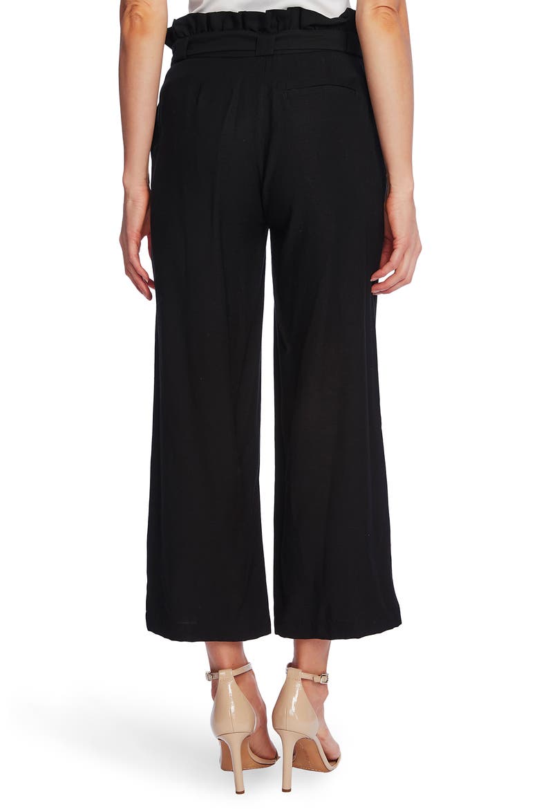 Paperbag Waist Rumple Wide Leg Crop Pants, Alternate, color, RICH BLACK