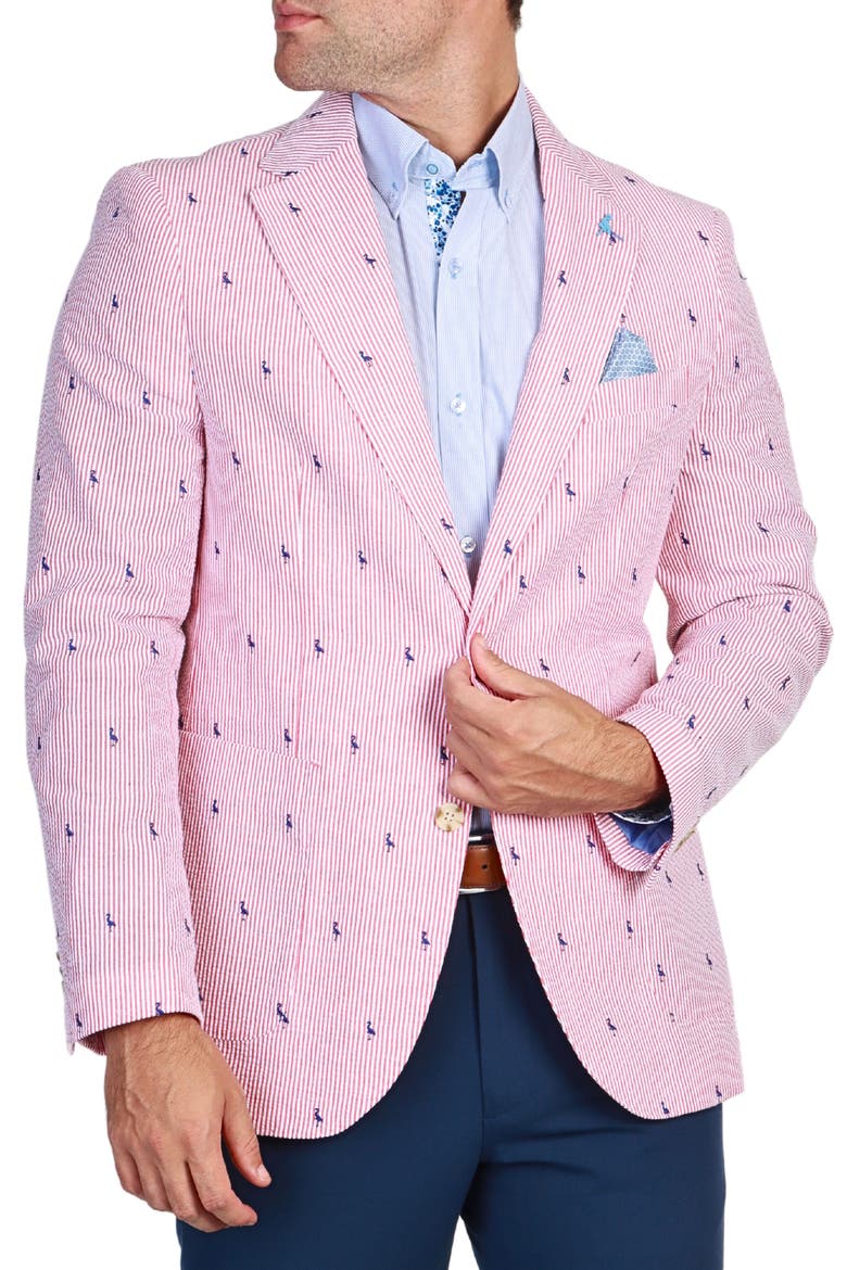 Pinstripe Seersucker Sport Coat, Main, color, RED