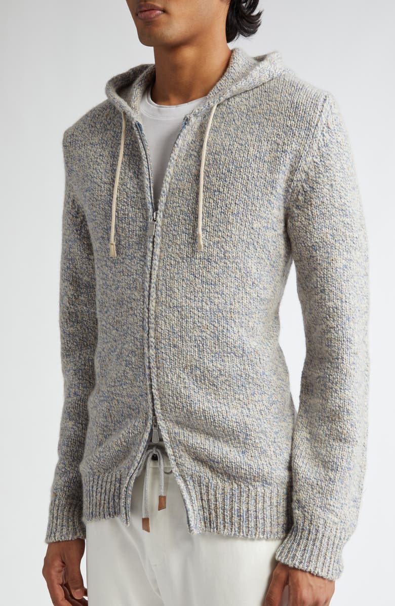 Eleventy Donegal Tweed Full Zip Hooded Sweater, Alternate, color, Sky Blue
