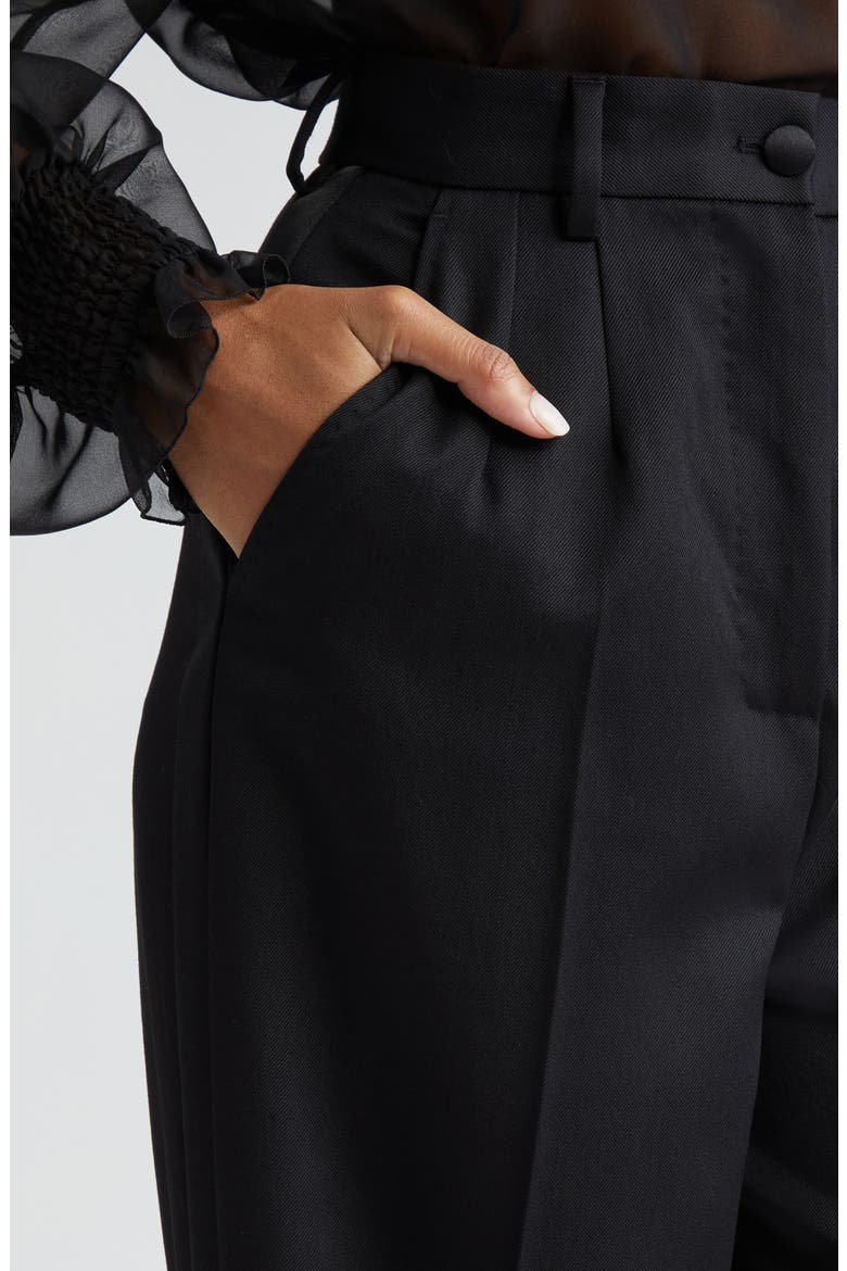 Pleated Cuff Hem Virgin Wool & Silk Trousers, Alternate, color, N0000 NERO