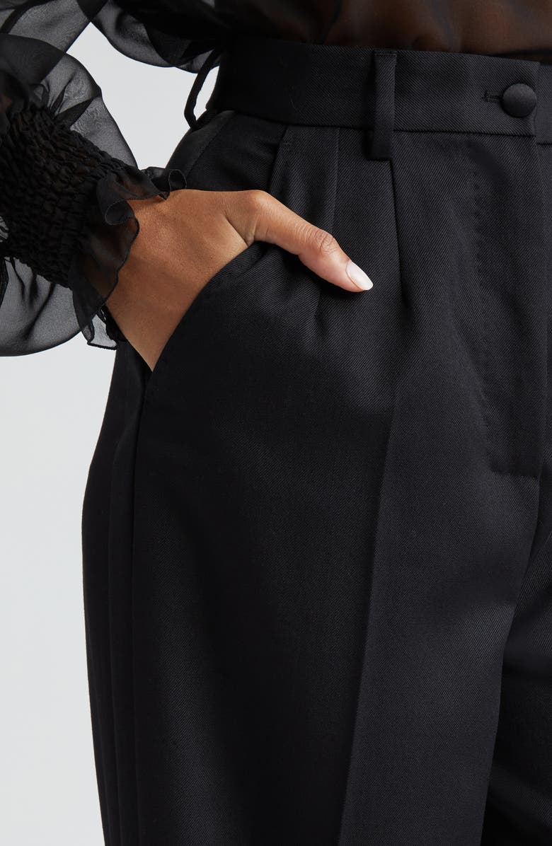 Dolce&Gabbana Pleated Cuff Hem Virgin Wool & Silk Trousers, Alternate, color, N0000 Nero