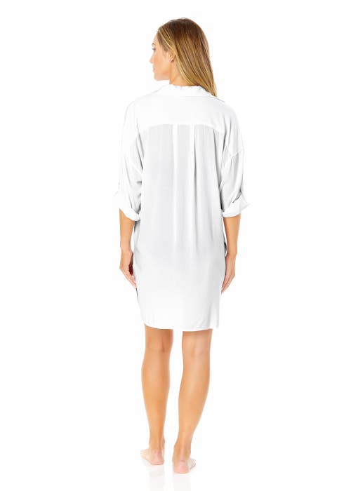ANNE COLE LIVE IN COLOR BUTTON DOWN SHIRT SWIMSUIT COVER UP 