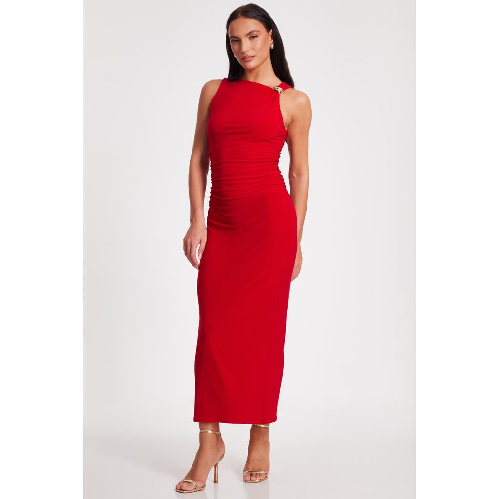 Quiz Ity Ruched Waist Maxi Dress In Red