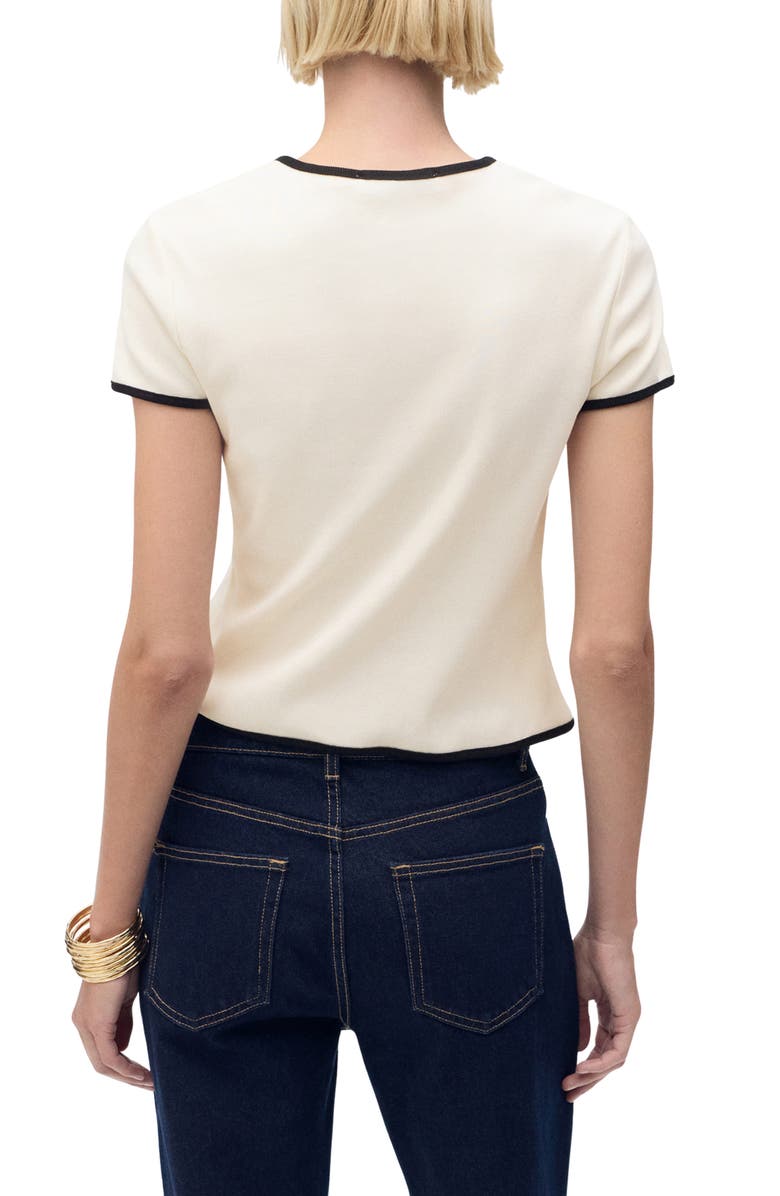 MANGO Contrast Trim Short Sleeve Cotton Cardigan, Alternate, color, Ecru