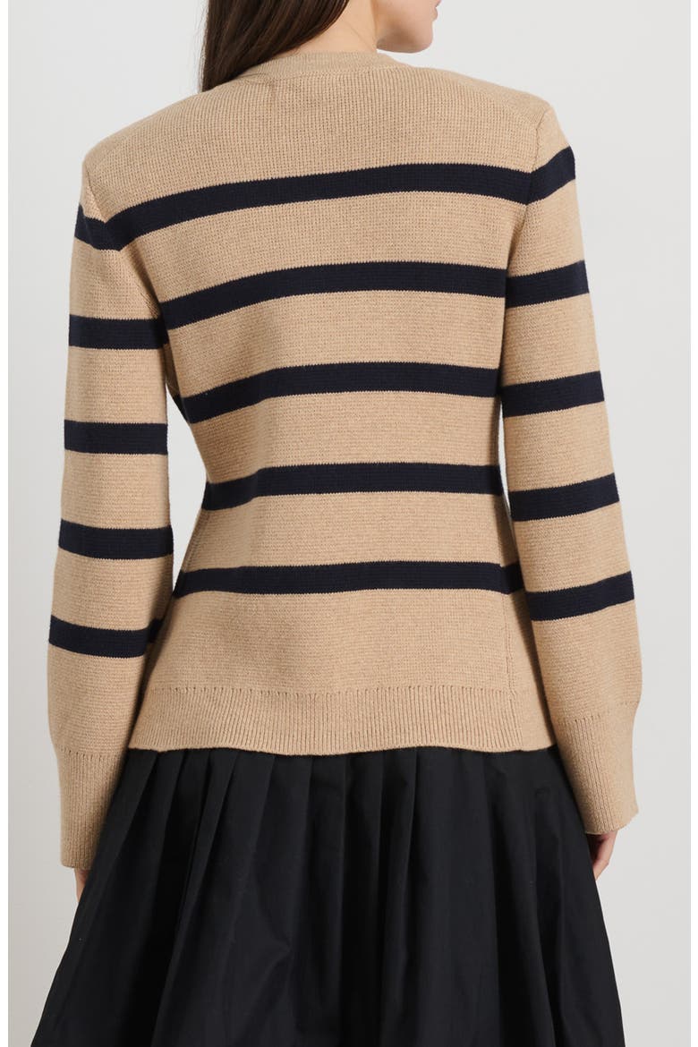 Provence Stripe Cotton & Cashmere Cardigan, Alternate, color, CORNSILK/ NAVY