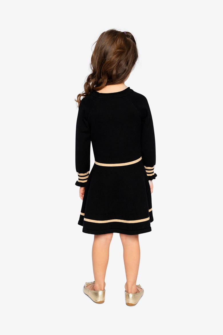 Heart Graphic Ruffle Cuff Pleated Knit Dress, Alternate, color, Black and Beige