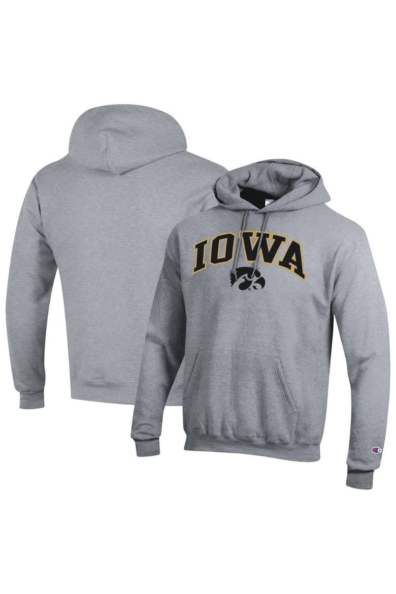 Men's Champion  Heather Gray Iowa Hawkeyes Arched Logo Fleece Pullover Hoodie, Main, color, Heather Gray