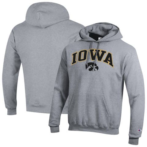 Men's Champion  Heather Gray Iowa Hawkeyes Arched Logo Fleece Pullover Hoodie