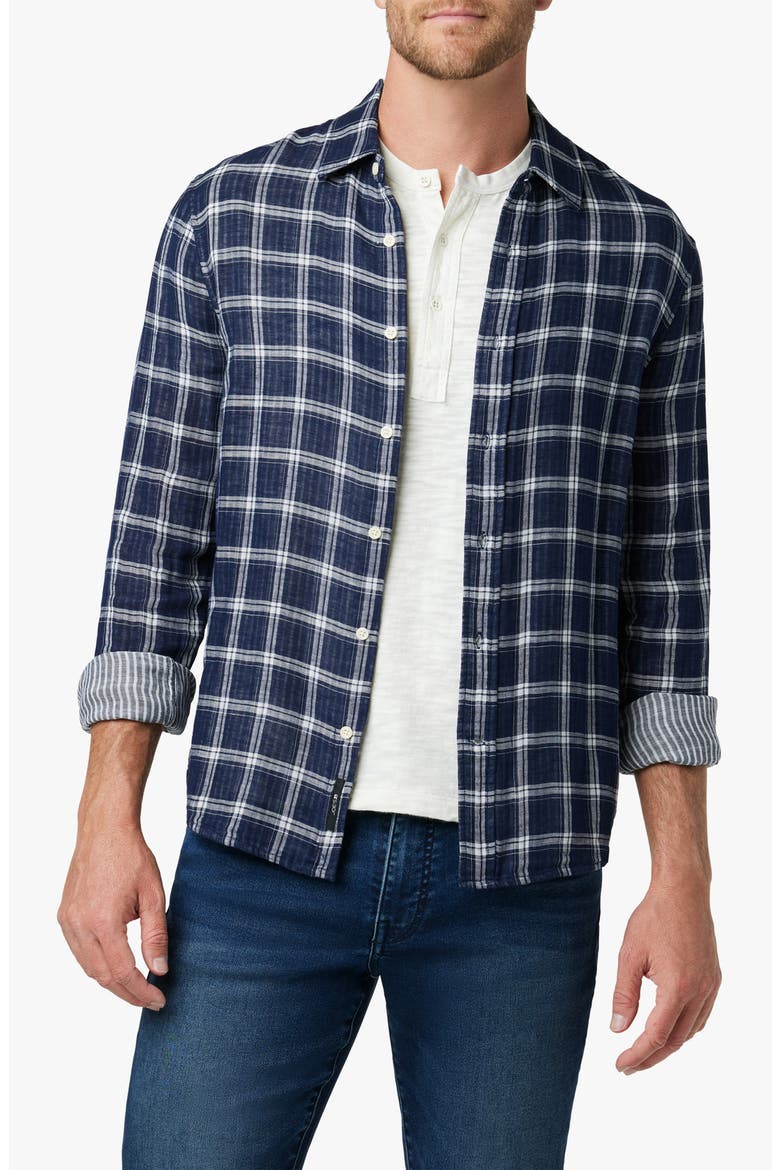 Oliver Plaid Double Face Cotton Button-Up Shirt, Alternate, color, TRUE NAVY PLAID