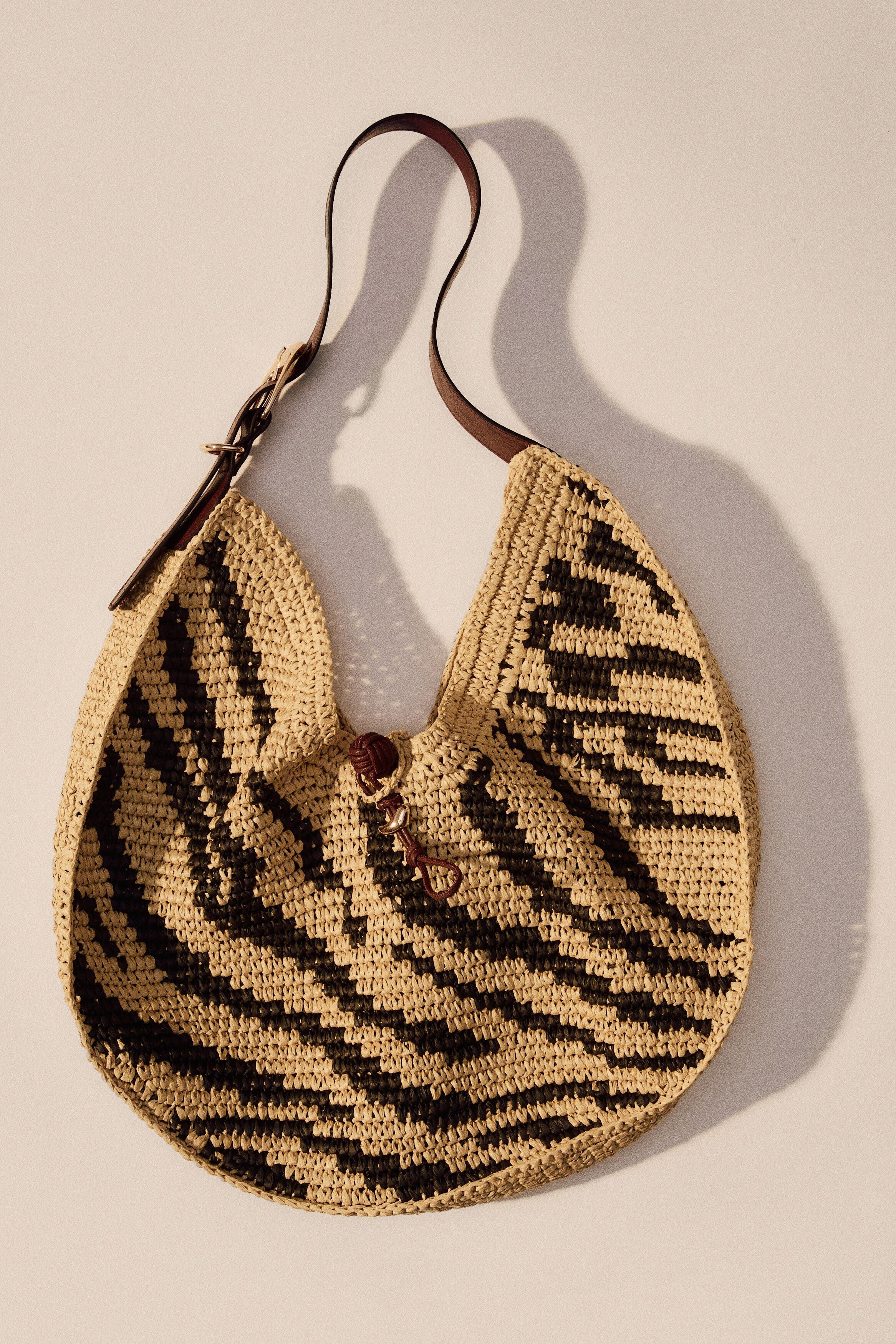 Straw Shoulder Bag, Alternate, color, Beige/zebra print