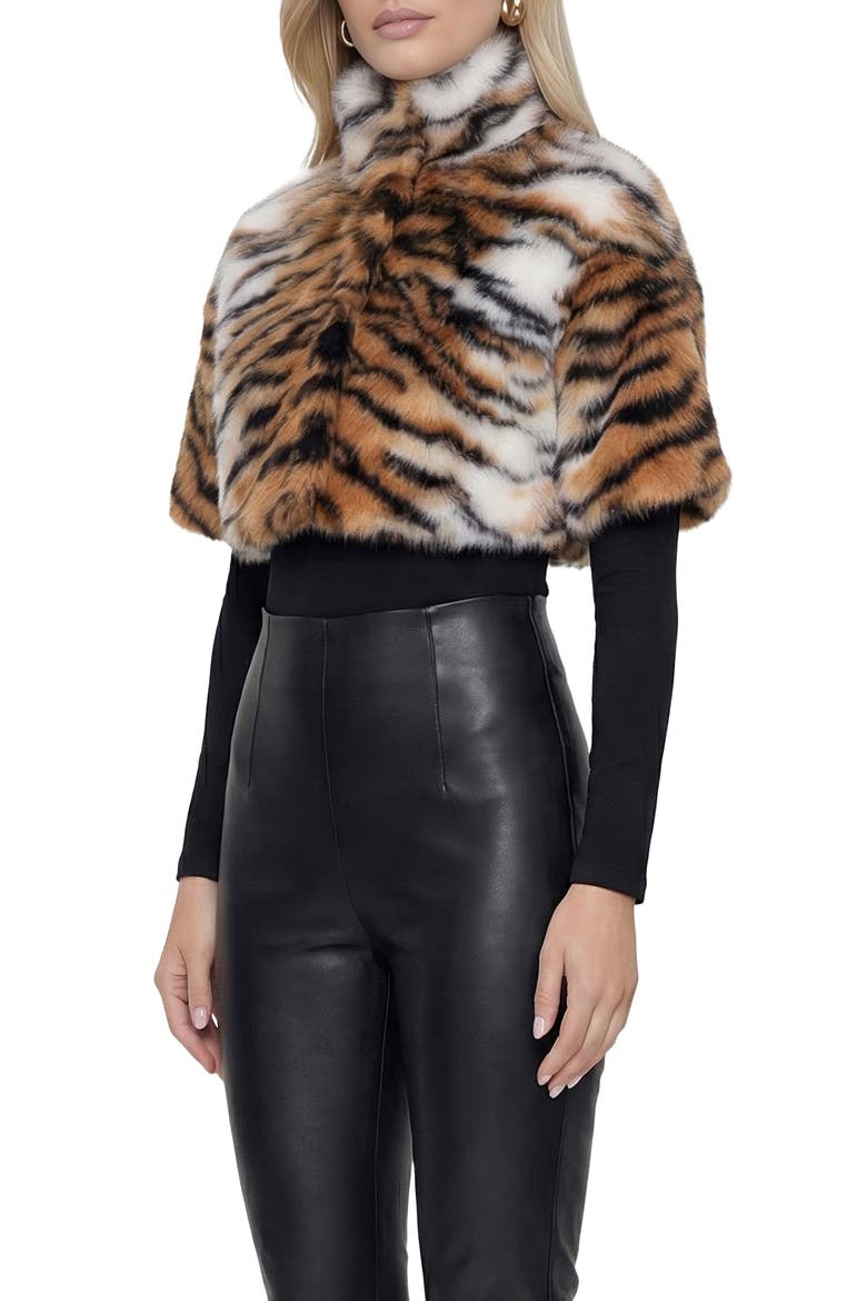 Fur-Free Fox (Faux Fur) Tiger Print Bolero, Short Sleeves, Alternate, color, TGR