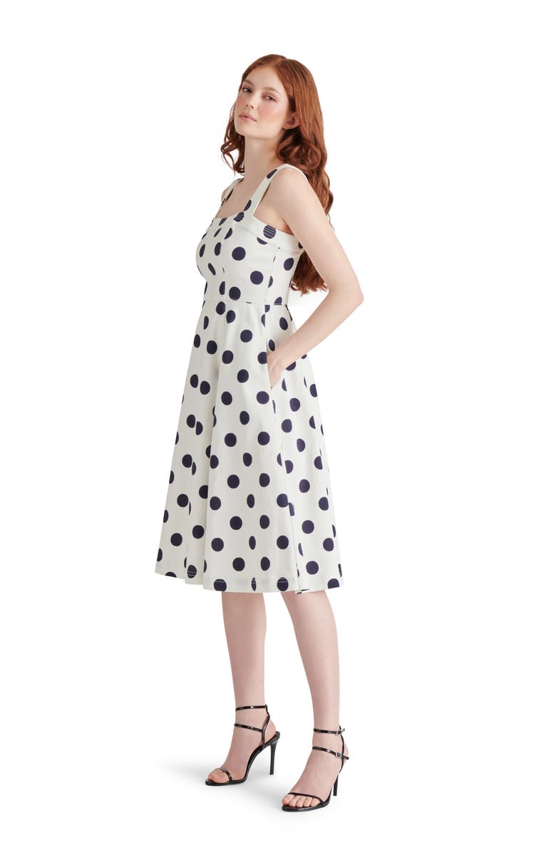 Steve Madden Dolly Polka Dot Stretch Cotton Midi Dress, Alternate, color, White / Navy