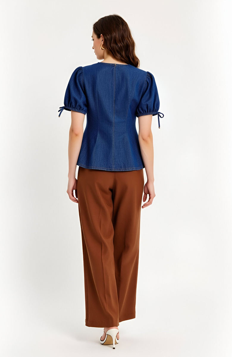 Modenaire Denim Puff Sleeve Top, Alternate, color, Blue