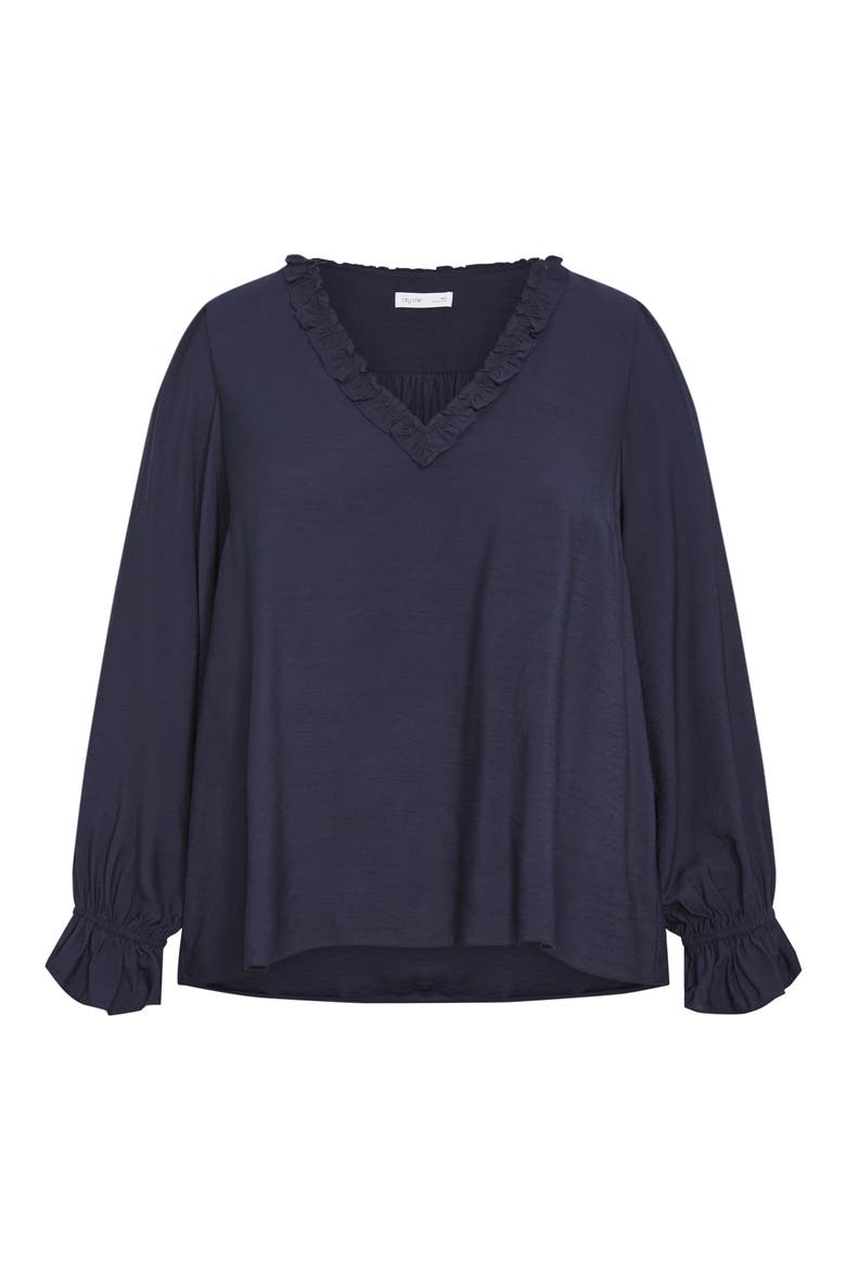 Maree Ruffle Trim Top, Alternate, color, NAVY