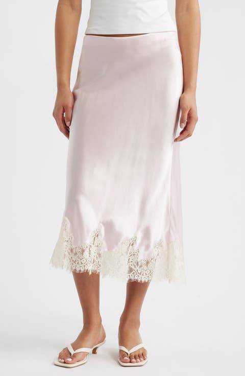 Carolina Lace Trim Silk Midi Skirt
