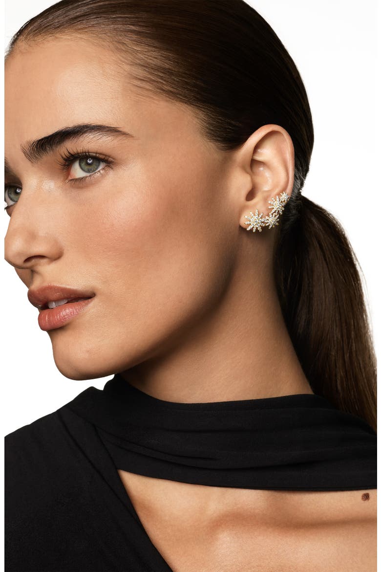Starburst Pavé Diamond Ear Climbers, Alternate, color, GOLD