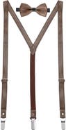 Mio Marino Genuine Leather Y-Back Suspenders & Bow Tie Set
