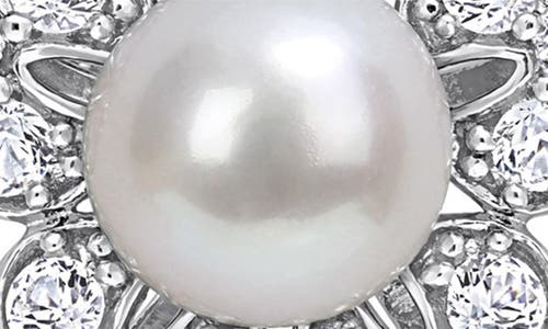 Delmar Cultured Freshwater Pearl & Lab Grown White Sapphire Flower Necklace & Earrings Set