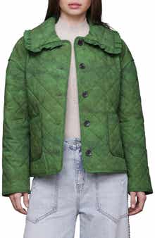 Avec Les Filles Ruffle Collar Quilted Jacket