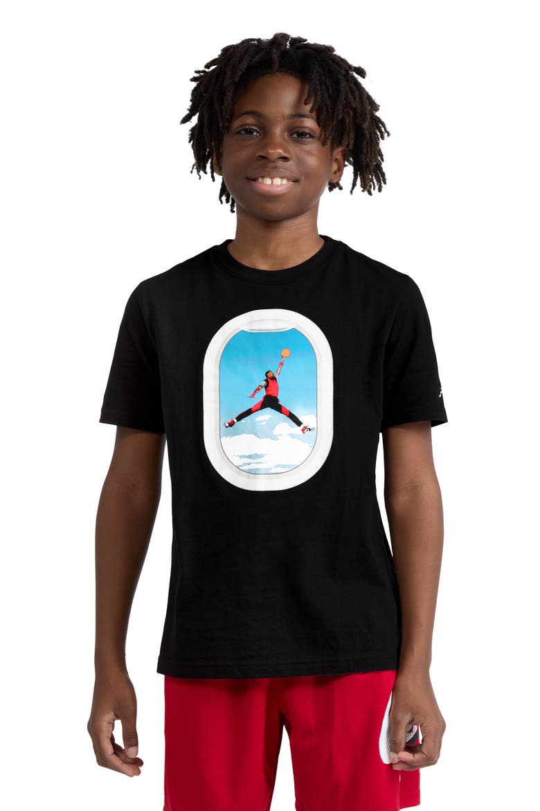 Kids' Air Jordan Plane Window Graphic Cotton Blend T-Shirt, Alternate, color, BLACK