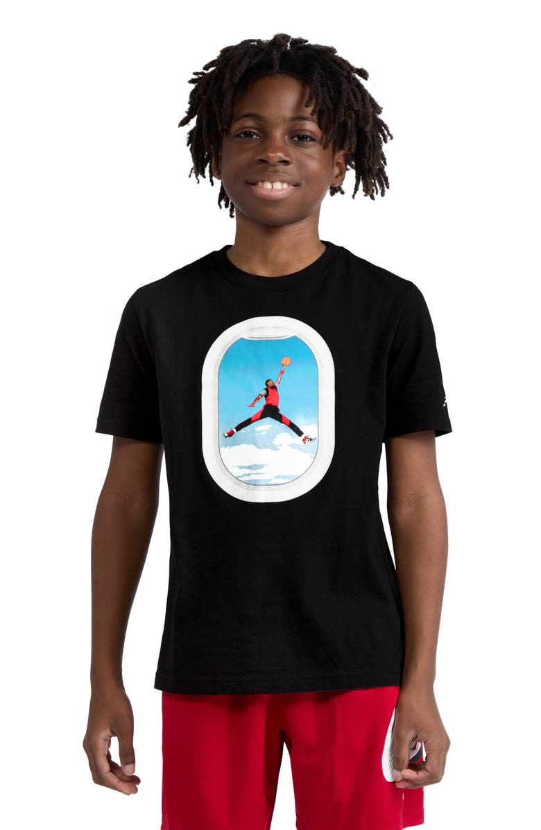 Jordan Kids' Air Jordan Plane Window Graphic Cotton Blend T-Shirt, Alternate, color, Black