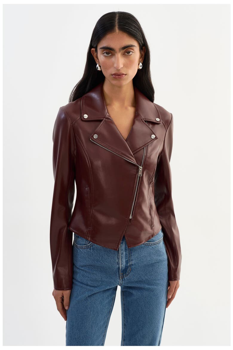 Pascale | Fitted Faux Leather Jacket, Main, color, Wax Brown