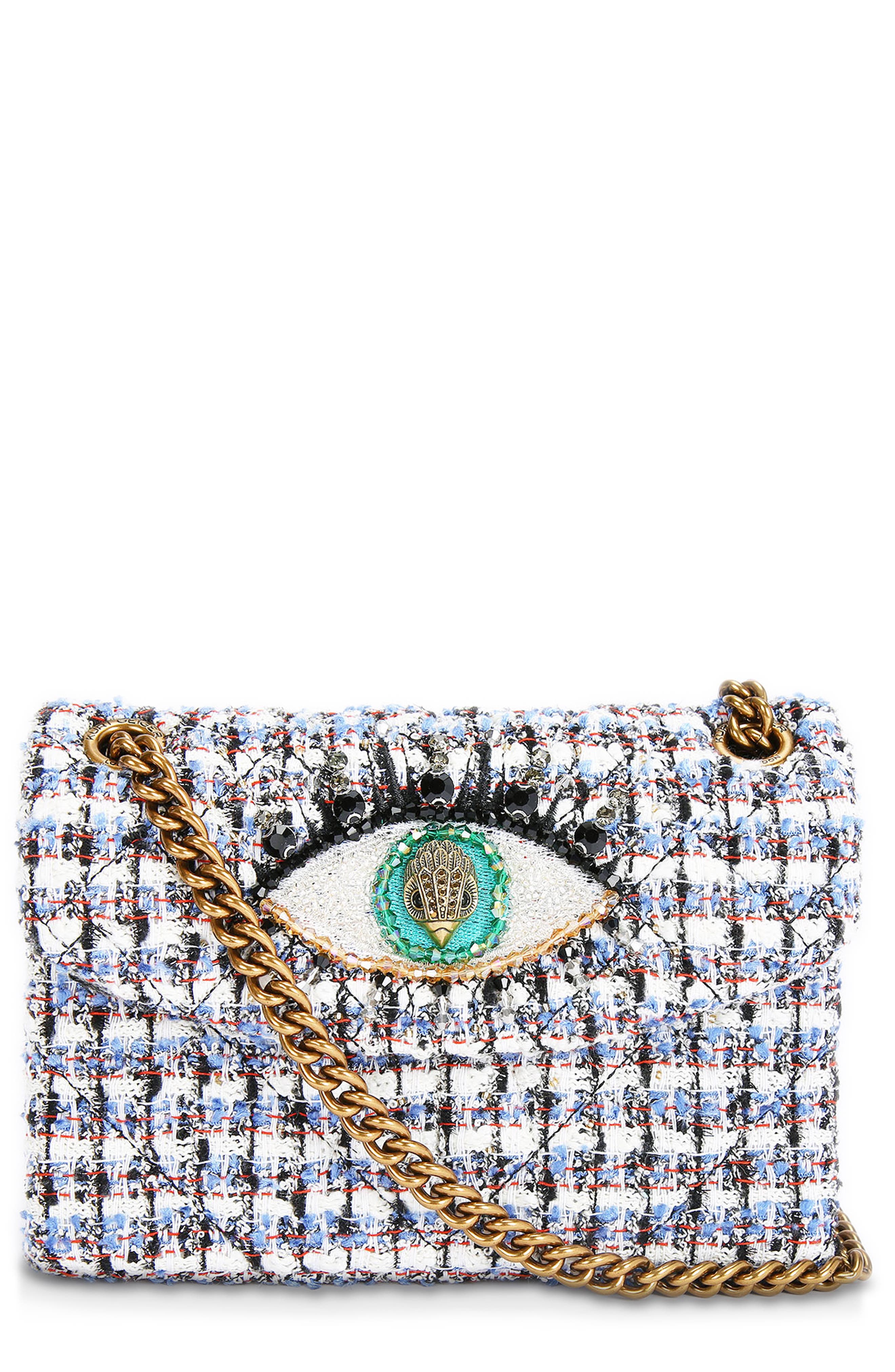 Kurt Geiger London Mini Kensington Eye Tweed Shoulder Bag, Main, color, White/Navy