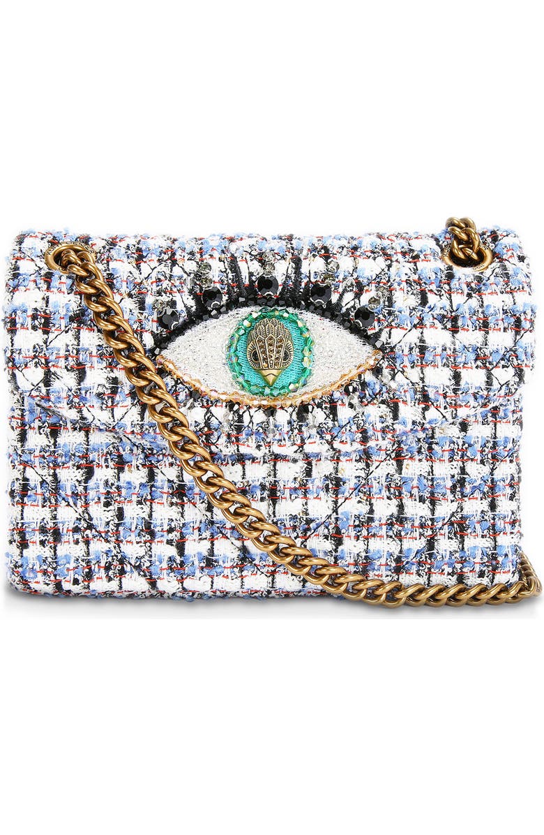 Kurt Geiger London Mini Kensington Eye Tweed Shoulder Bag, Main, color, White/Navy