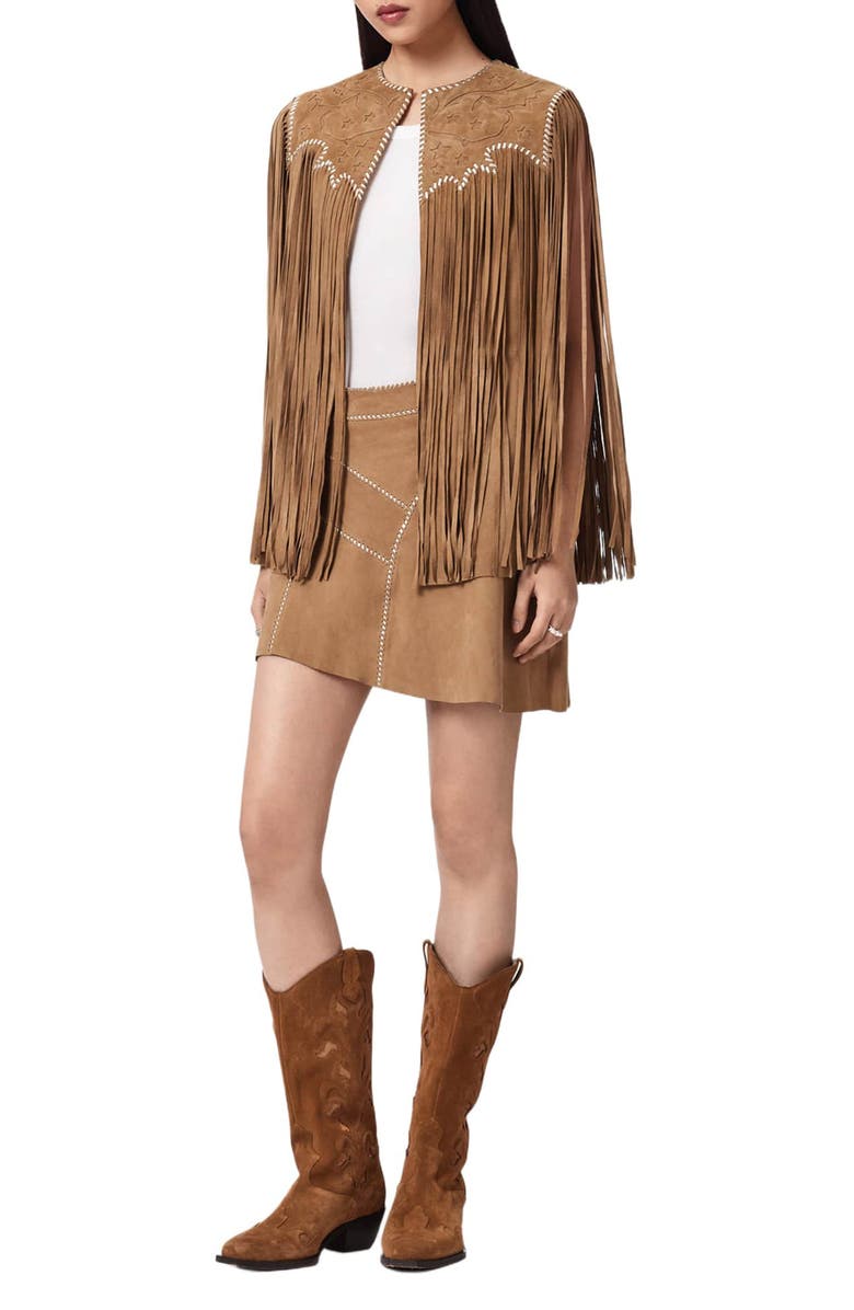 AllSaints Carter Fringe Vest, Alternate, color, Sand Brown
