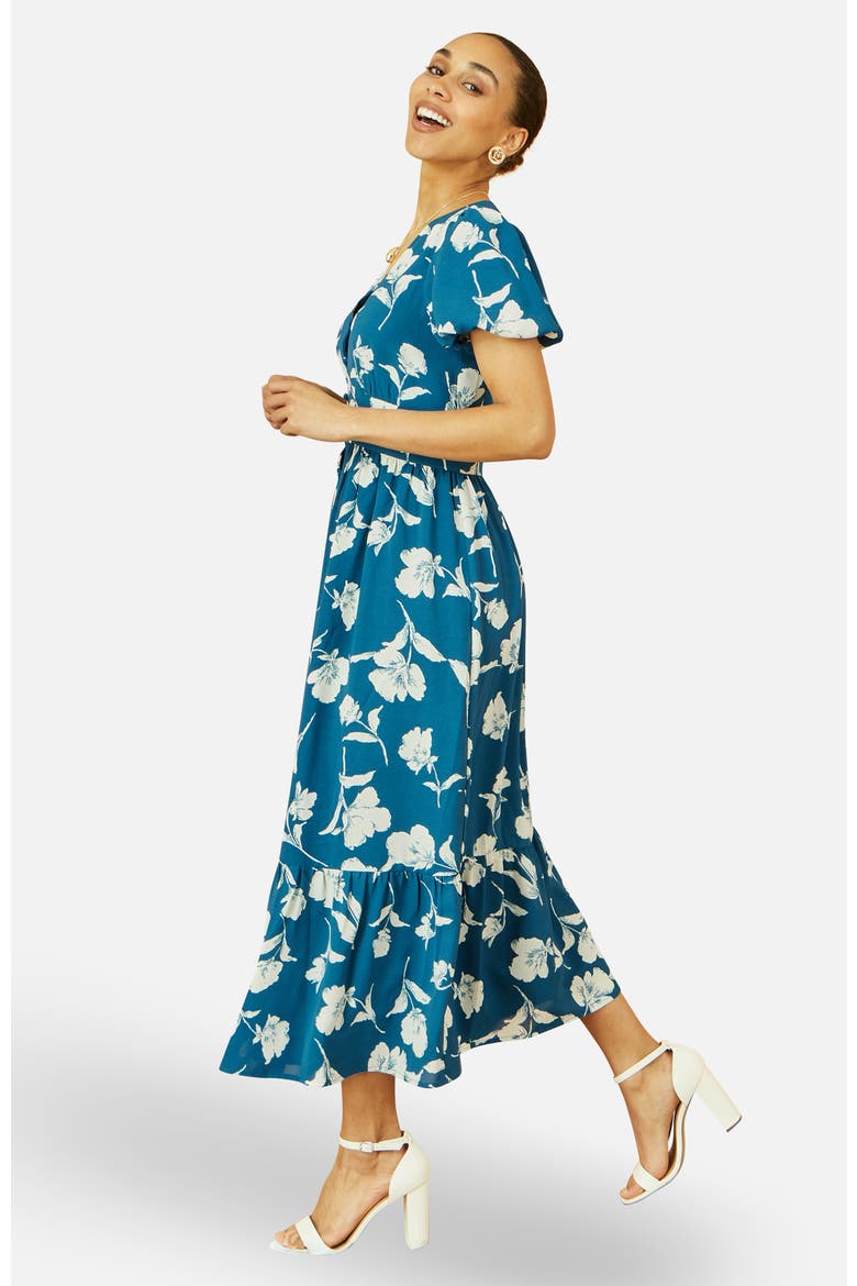 Floral Button Down Floral Midi Dress, Alternate, color, Teal