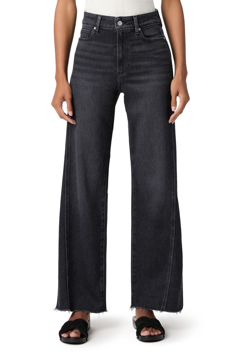 Anessa High Waist Raw Hem Wide Leg Jeans, Main, color, INK BLACK