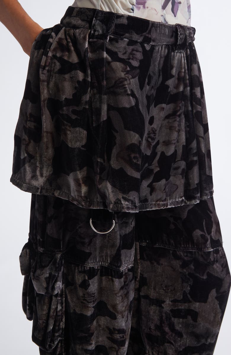 Collina Strada Lawn Plaid Skirt Overlay Cargo Pants, Alternate, color, Black Watercolor Roses