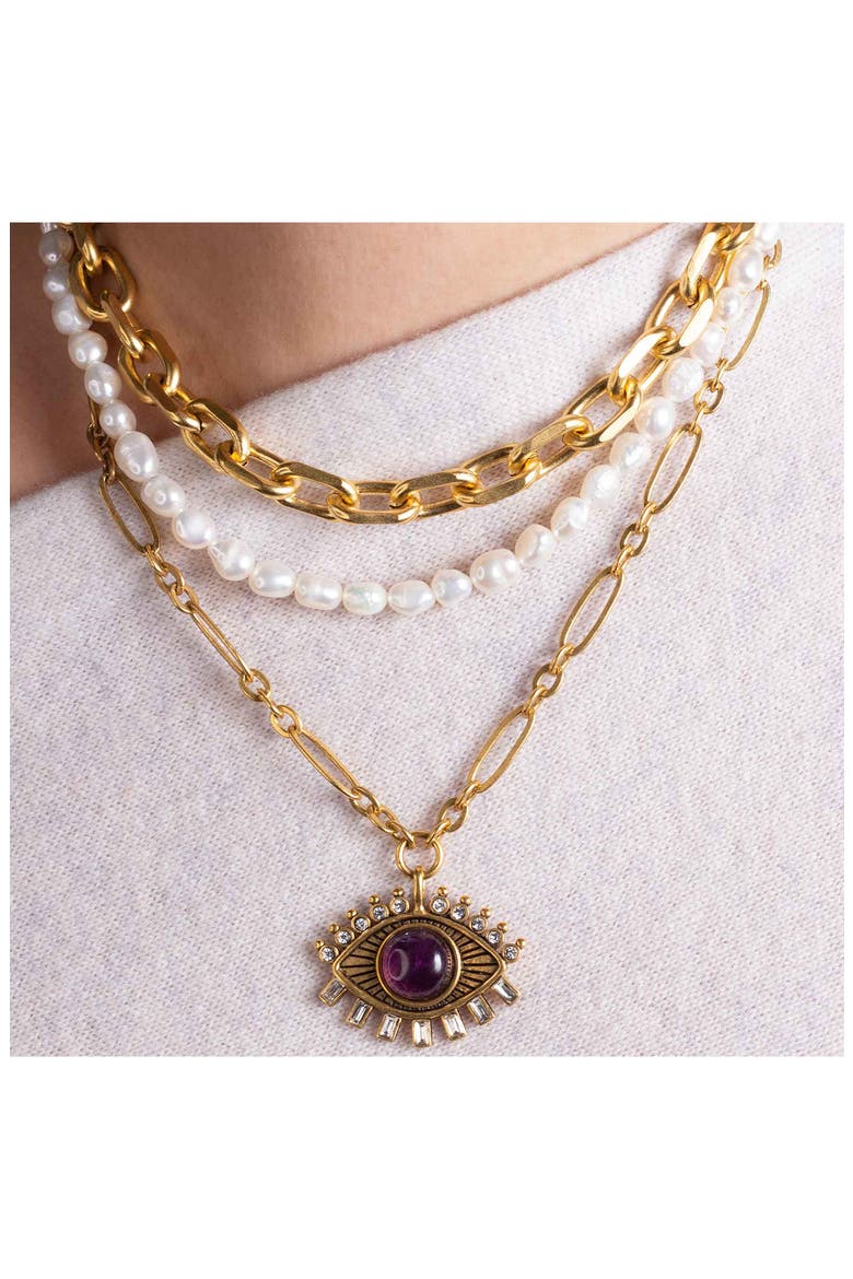 Dalila Evil Eye Talisman Necklace, Alternate, color, PURPLE
