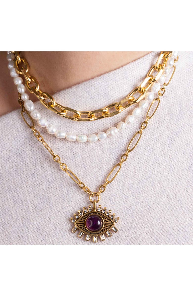 Sequin Dalila Evil Eye Talisman Necklace, Alternate, color, Purple