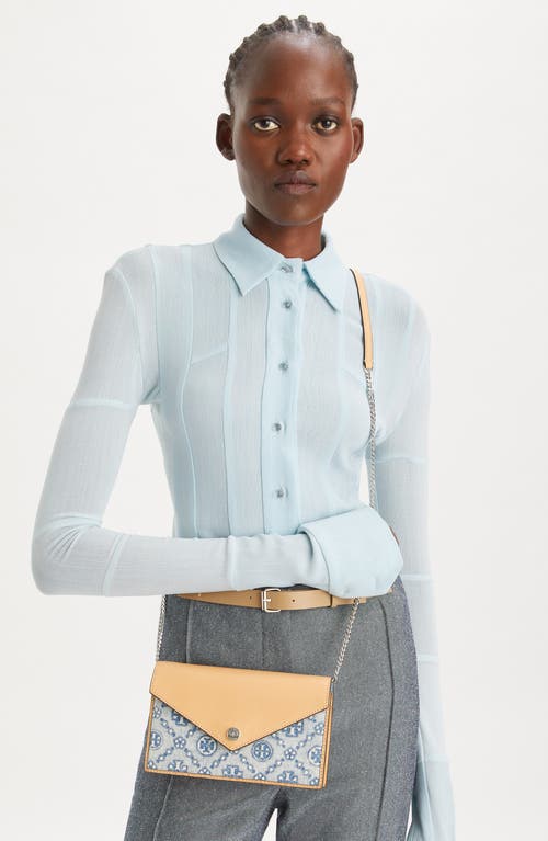 Tory Burch T Monogram Denim Envelope Crossbody Bag In Powder Blue